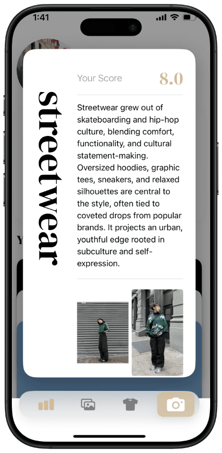 Streetwear app screen